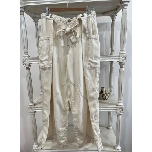 Free People Dunes Wide-Leg Jeans In Ivory Size 26 Retro Y2k Cargo Pants - Picture 5 of 6